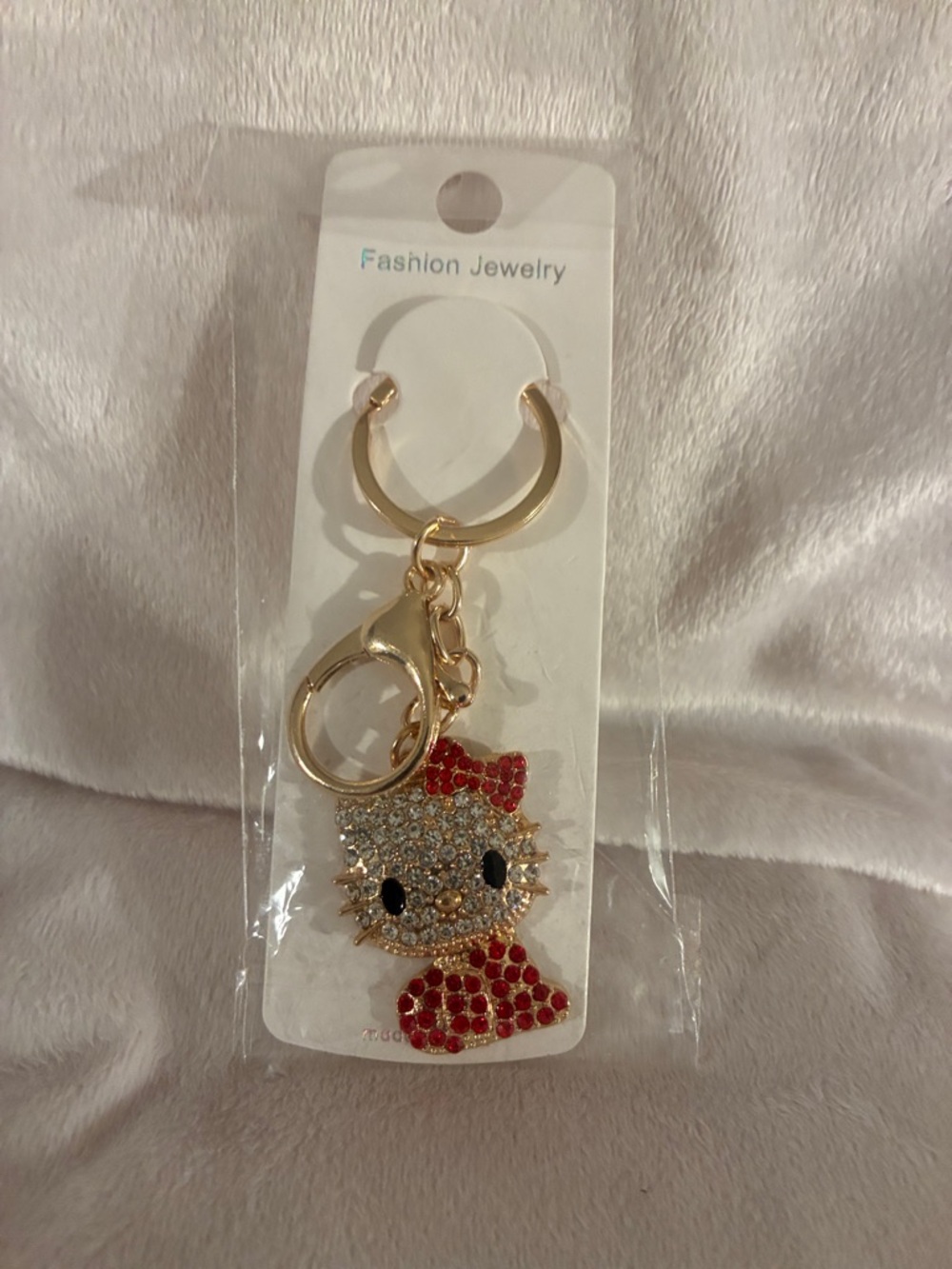 Crystal Cat Keychain Charm - Gold & Red. NWT